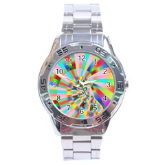 Irritation Funny Crazy Stripes Spiral Stainless Steel Analogue Watch by designworld65