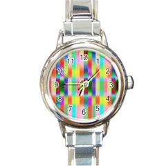 Multicolored Irritation Stripes Round Italian Charm Watch by designworld65