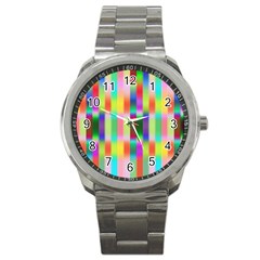 Multicolored Irritation Stripes Sport Metal Watch by designworld65