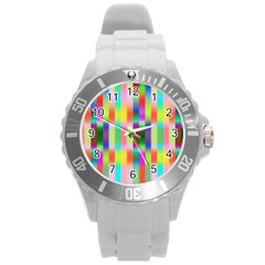 Multicolored Irritation Stripes Round Plastic Sport Watch (l) by designworld65