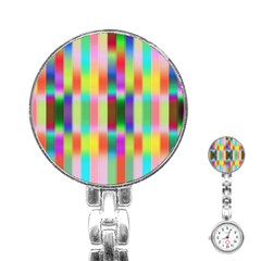 Multicolored Irritation Stripes Stainless Steel Nurses Watch by designworld65