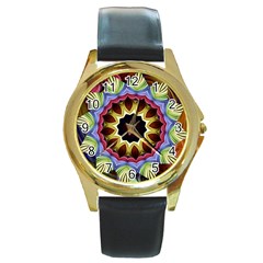 Love Energy Mandala Round Gold Metal Watch by designworld65