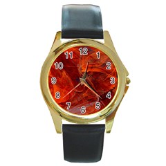 Swirly Love In Deep Red Round Gold Metal Watch by designworld65