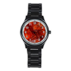 Swirly Love In Deep Red Stainless Steel Round Watch by designworld65