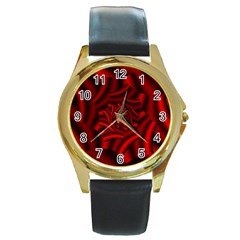 Metallic Red Rose Round Gold Metal Watch by designworld65