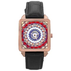 Romantic Dreams Mandala Rose Gold Leather Watch  by designworld65