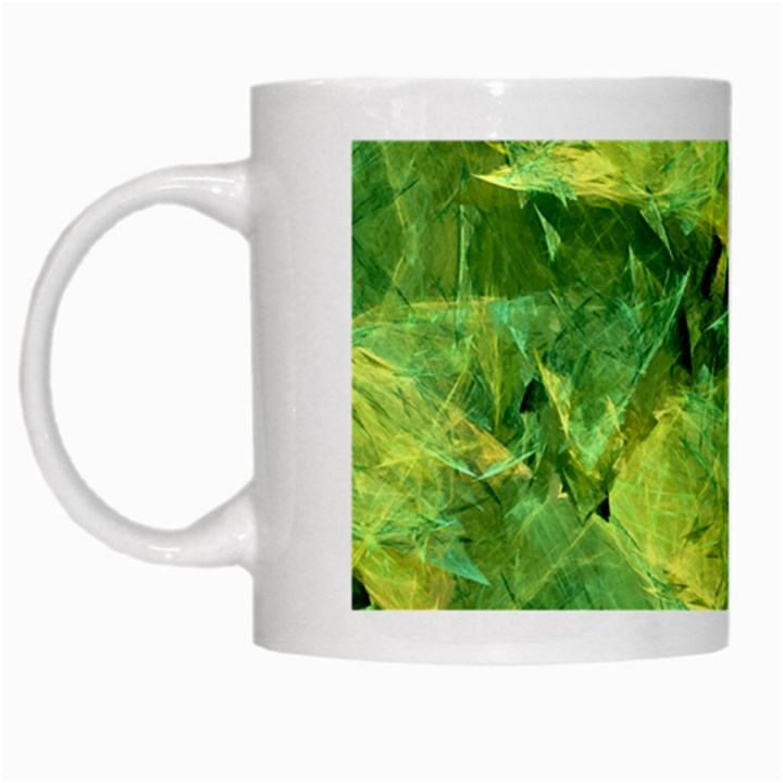 Green Springtime Leafs White Mugs