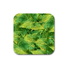 Green Springtime Leafs Rubber Square Coaster (4 Pack)  by designworld65