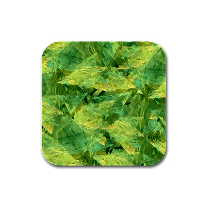 Green Springtime Leafs Rubber Square Coaster (4 pack) 