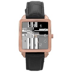 Black And White Endless Window Rose Gold Leather Watch  by designworld65