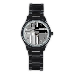 Black And White Endless Window Stainless Steel Round Watch