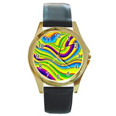 Summer Wave Colors Round Gold Metal Watch by designworld65