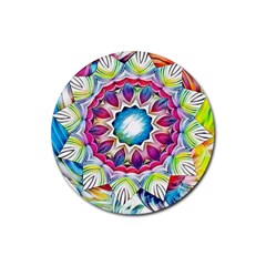 Sunshine Feeling Mandala Rubber Round Coaster (4 Pack)  by designworld65