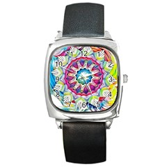 Sunshine Feeling Mandala Square Metal Watch by designworld65