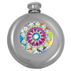 Sunshine Feeling Mandala Round Hip Flask (5 Oz) by designworld65