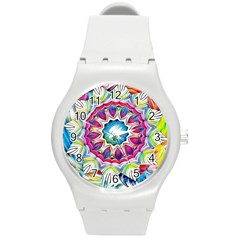 Sunshine Feeling Mandala Round Plastic Sport Watch (m) by designworld65