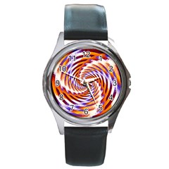 Woven Colorful Waves Round Metal Watch by designworld65