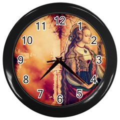 Fantasy Art Painting Magic Woman  Wall Clocks (black) by paulaoliveiradesign