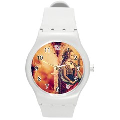 Fantasy Art Painting Magic Woman  Round Plastic Sport Watch (m)