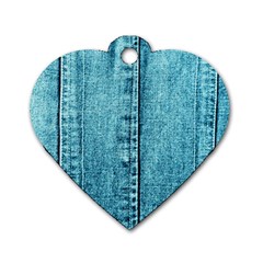 Denim Jeans Fabric Texture Dog Tag Heart (two Sides) by paulaoliveiradesign