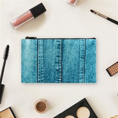 Denim Jeans Fabric Texture Cosmetic Bag (small)  by paulaoliveiradesign