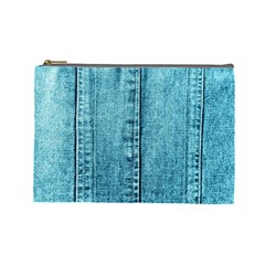 Denim Jeans Fabric Texture Cosmetic Bag (large)  by paulaoliveiradesign