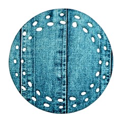 Denim Jeans Fabric Texture Round Filigree Ornament (two Sides) by paulaoliveiradesign