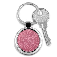 Floral Rose Flower Embroidery Pattern Key Chains (round)  by paulaoliveiradesign