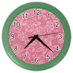 Floral Rose Flower Embroidery Pattern Color Wall Clocks by paulaoliveiradesign