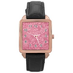 Floral Rose Flower Embroidery Pattern Rose Gold Leather Watch  by paulaoliveiradesign