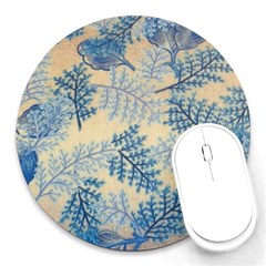 Fabric Embroidery Blue Texture Round Mousepads by paulaoliveiradesign