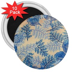 Fabric Embroidery Blue Texture 3  Magnets (10 Pack)  by paulaoliveiradesign