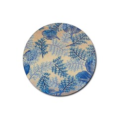 Fabric Embroidery Blue Texture Rubber Round Coaster (4 Pack)  by paulaoliveiradesign