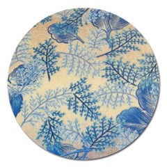 Fabric Embroidery Blue Texture Magnet 5  (round) by paulaoliveiradesign