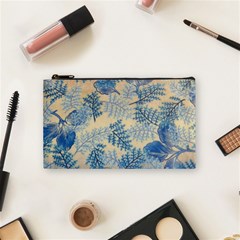 Fabric Embroidery Blue Texture Cosmetic Bag (small)  by paulaoliveiradesign