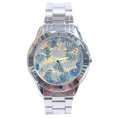 Fabric Embroidery Blue Texture Stainless Steel Analogue Watch by paulaoliveiradesign