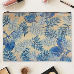 Fabric Embroidery Blue Texture Cosmetic Bag (xxxl)  by paulaoliveiradesign