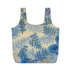 Fabric Embroidery Blue Texture Full Print Recycle Bags (m)  by paulaoliveiradesign