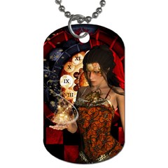 Steampunk, Beautiful Steampunk Lady With Clocks And Gears Dog Tag (two Sides) by FantasyWorld7