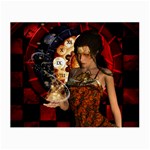 Steampunk, Beautiful Steampunk Lady With Clocks And Gears Small Glasses Cloth Front