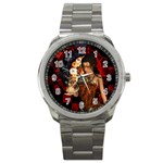 Steampunk, Beautiful Steampunk Lady With Clocks And Gears Sport Metal Watch Front