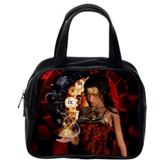 Steampunk, Beautiful Steampunk Lady With Clocks And Gears Classic Handbags (one Side) by FantasyWorld7