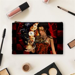 Steampunk, Beautiful Steampunk Lady With Clocks And Gears Cosmetic Bag (medium)  by FantasyWorld7