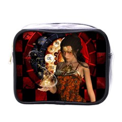 Steampunk, Beautiful Steampunk Lady With Clocks And Gears Mini Toiletries Bags by FantasyWorld7