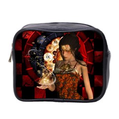 Steampunk, Beautiful Steampunk Lady With Clocks And Gears Mini Toiletries Bag 2-side by FantasyWorld7