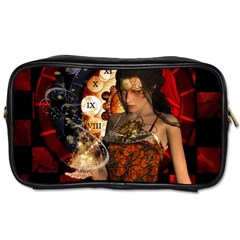 Steampunk, Beautiful Steampunk Lady With Clocks And Gears Toiletries Bags by FantasyWorld7