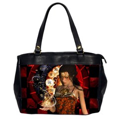 Steampunk, Beautiful Steampunk Lady With Clocks And Gears Office Handbags (2 Sides)  by FantasyWorld7