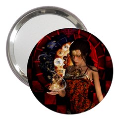 Steampunk, Beautiful Steampunk Lady With Clocks And Gears 3  Handbag Mirrors by FantasyWorld7