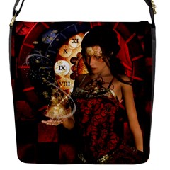 Steampunk, Beautiful Steampunk Lady With Clocks And Gears Flap Messenger Bag (s) by FantasyWorld7