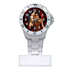 Steampunk, Beautiful Steampunk Lady With Clocks And Gears Plastic Nurses Watch by FantasyWorld7